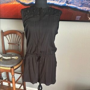 Black Sleeveless Romper with Lace Detail